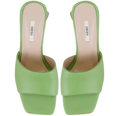  Kadın Yeşil Kalın Topuklu Deri Terlik
