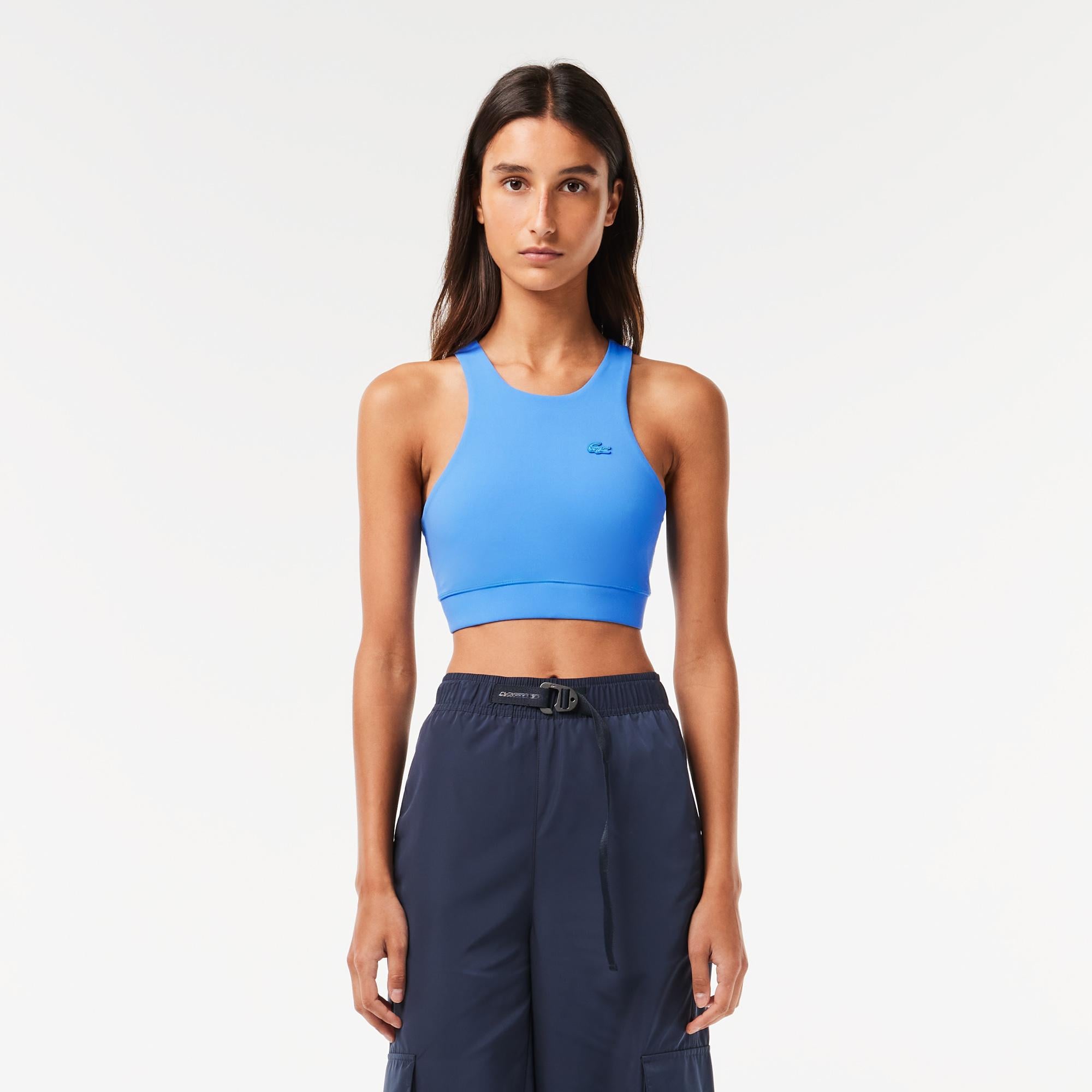 Active Kadın Slim Fit Kolsuz Bisiklet Yaka Baskılı Mavi Bra