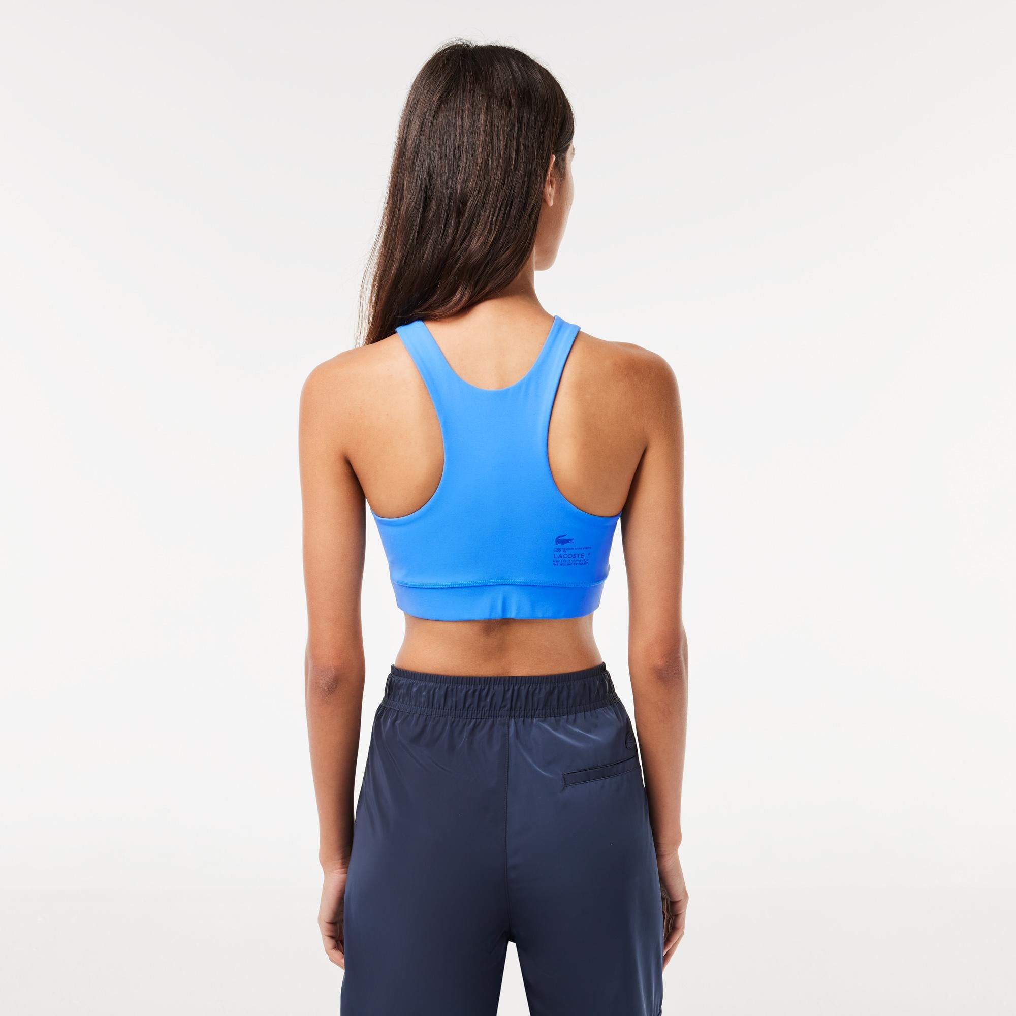 Active Kadın Slim Fit Kolsuz Bisiklet Yaka Baskılı Mavi Bra