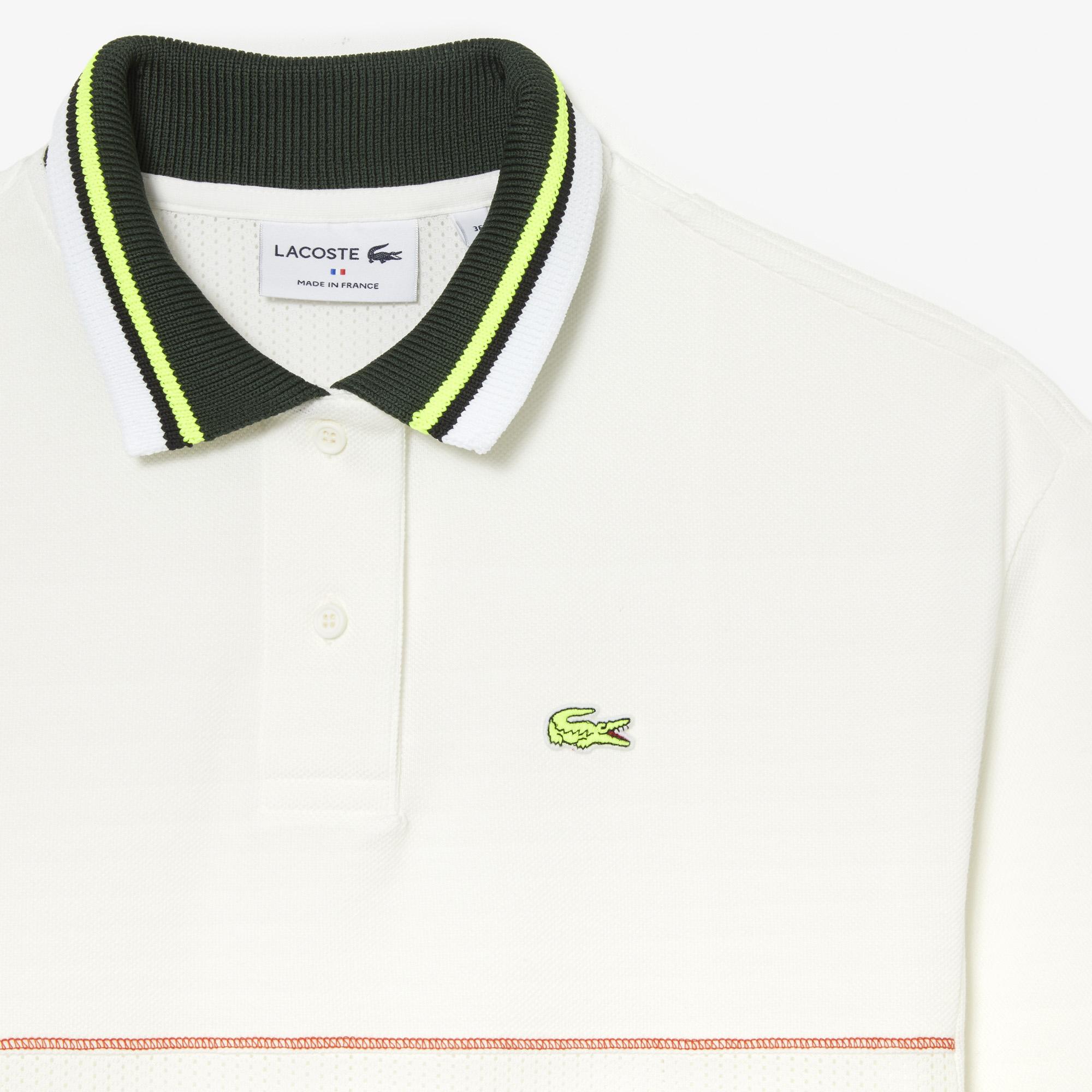 Kadın Kısa Kollu Polo Yaka Çizgili Beyaz Elbise