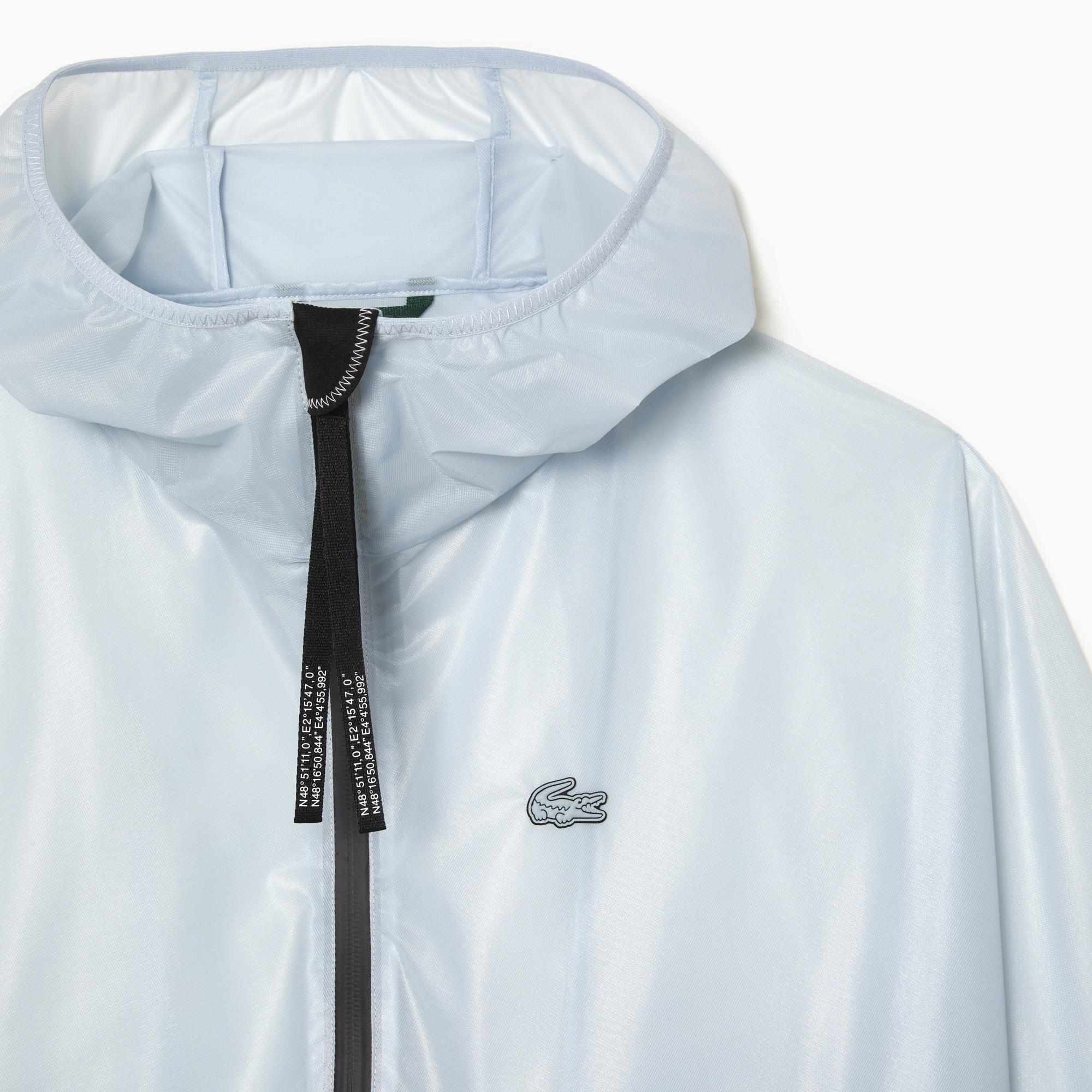 Kadın Kapüşonlu Baskılı Mavi Rüzgarlık