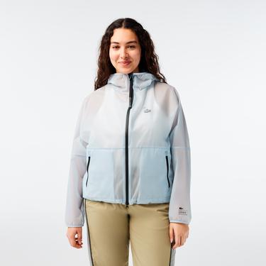  Kadın Kapüşonlu Baskılı Mavi Rüzgarlık