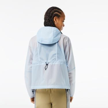  Kadın Kapüşonlu Baskılı Mavi Rüzgarlık