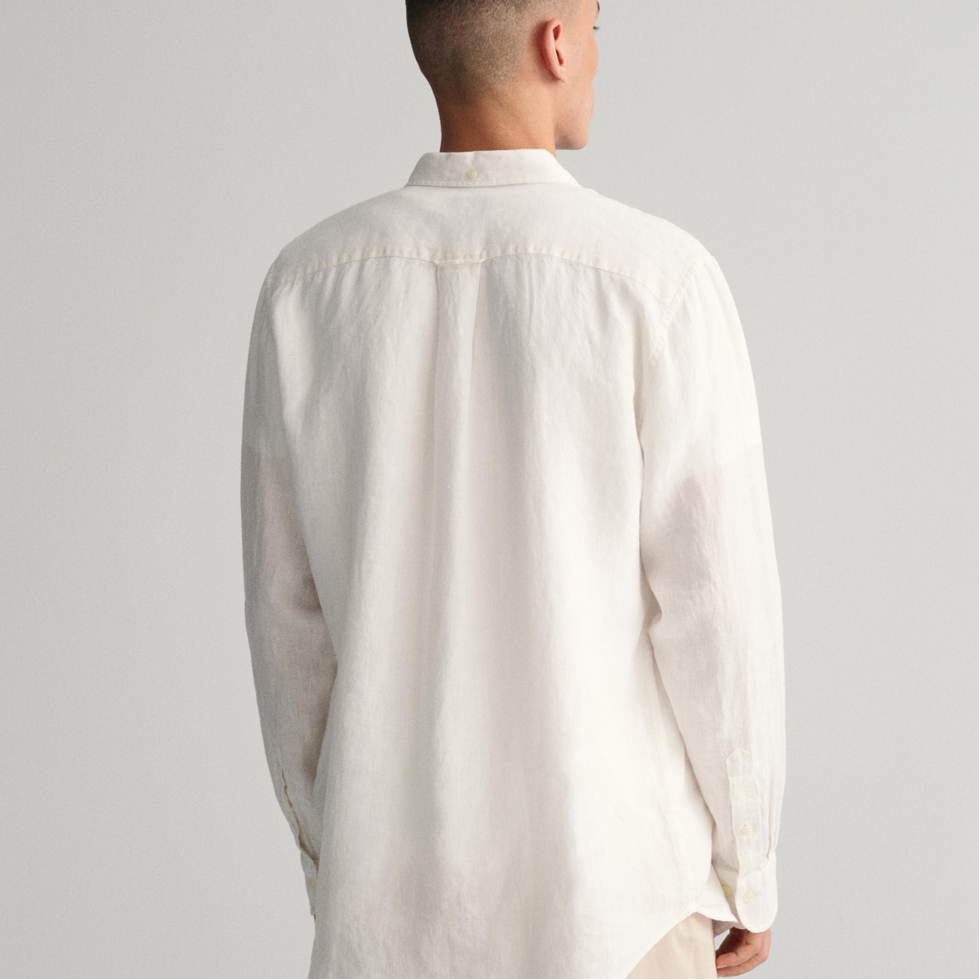 GANT Erkek Beyaz Regular Fit Keten Gömlek