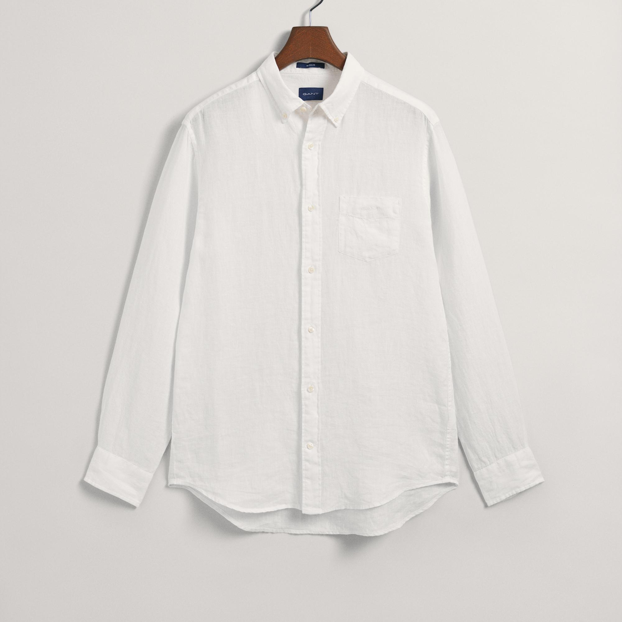 GANT Erkek Beyaz Regular Fit Keten Gömlek