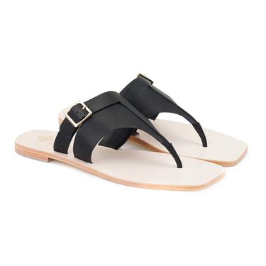  Kadın Siyah Parmak Arası Deri Terlik