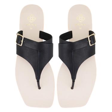  Kadın Siyah Parmak Arası Deri Terlik