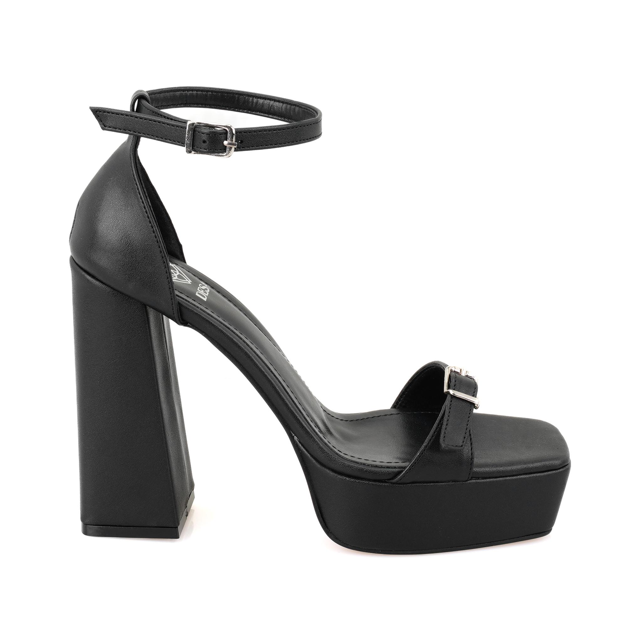 Kadın Siyah Ayarlanabilir Tokalı Topuklu Sandalet