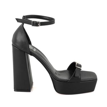  Kadın Siyah Ayarlanabilir Tokalı Topuklu Sandalet