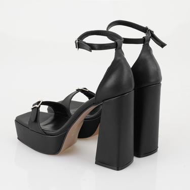  Kadın Siyah Ayarlanabilir Tokalı Topuklu Sandalet