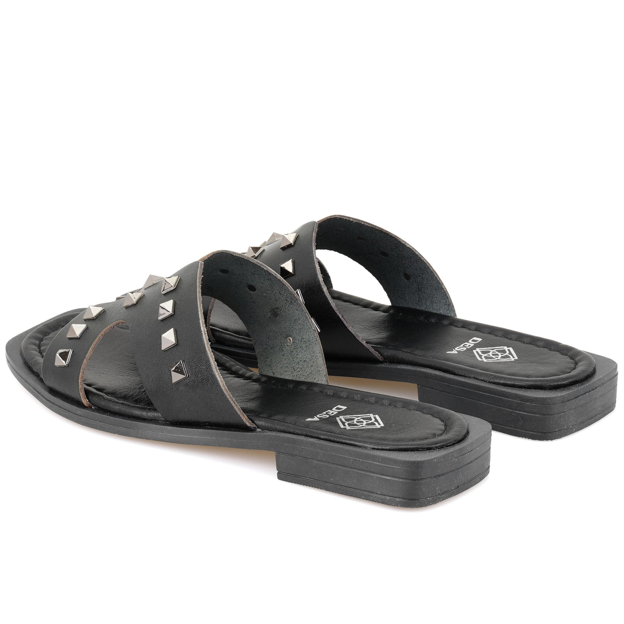 Kadın Siyah Deri Terlik