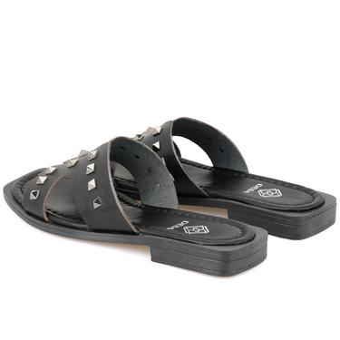  Kadın Siyah Deri Terlik