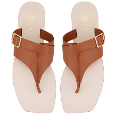  Kadın Kahve Parmak Arası Deri Terlik