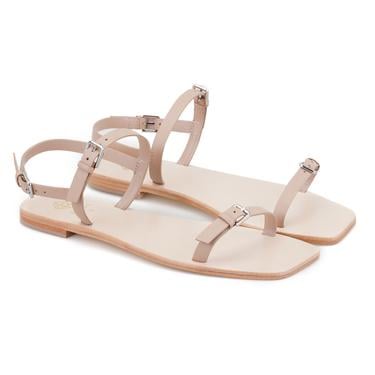  Kadın Bej Ayarlanabilir Tokalı Deri Sandalet