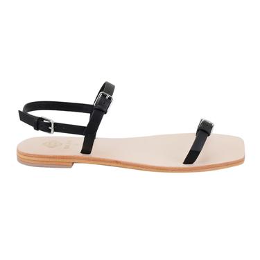  Kadın Siyah Ayarlanabilir Tokalı Deri Sandalet