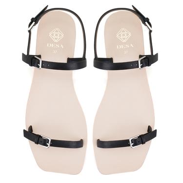  Kadın Siyah Ayarlanabilir Tokalı Deri Sandalet