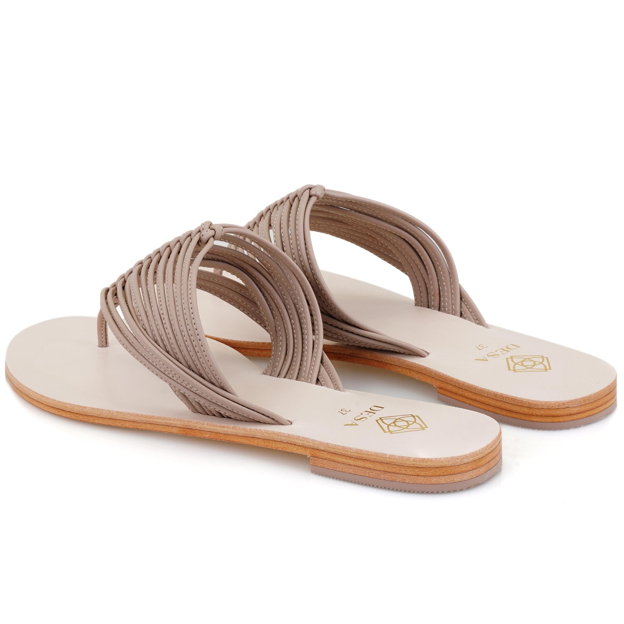 Kadın Bej Parmak Arası Deri Terlik