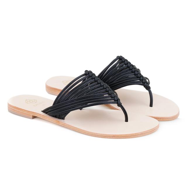  Kadın Siyah Parmak Arası Deri Terlik