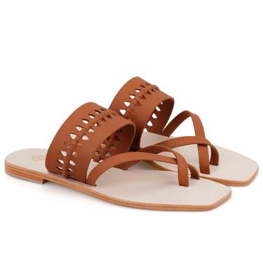  Kadın Kahve Parmak Arası Deri Terlik