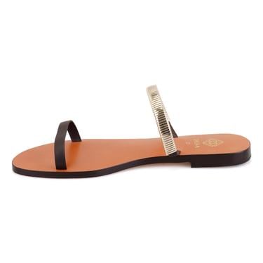  Kadın Kahve Parlak Aksesuarlı Deri Terlik