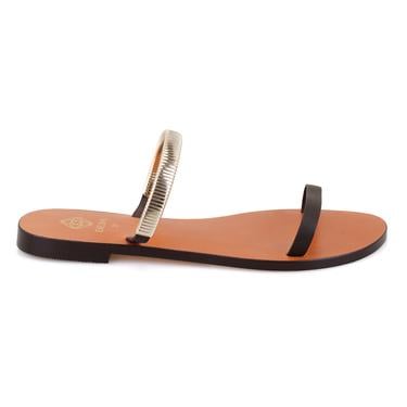  Kadın Kahve Parlak Aksesuarlı Deri Terlik