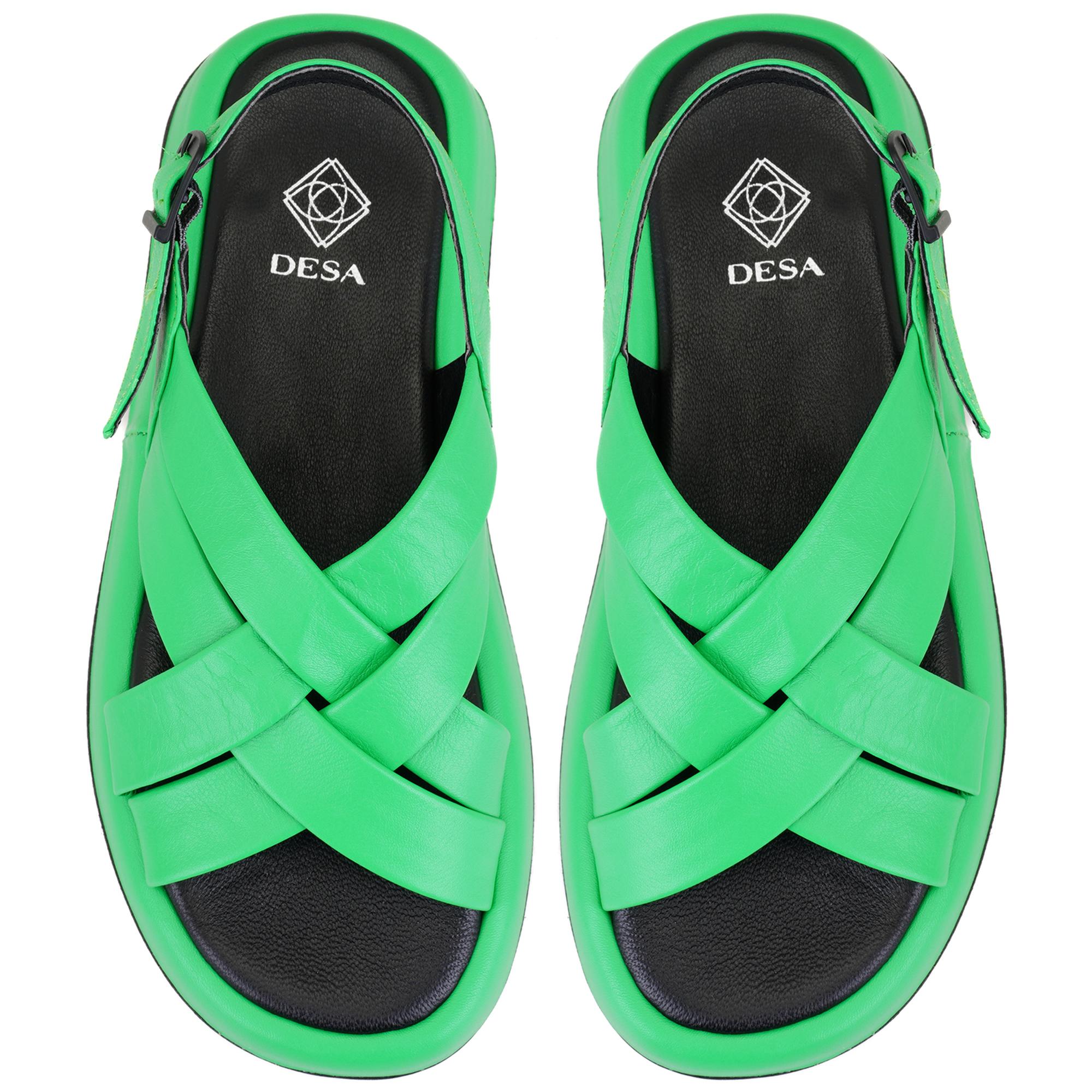 Kadın Yeşil Dolgu Tabanlı Deri Sandalet