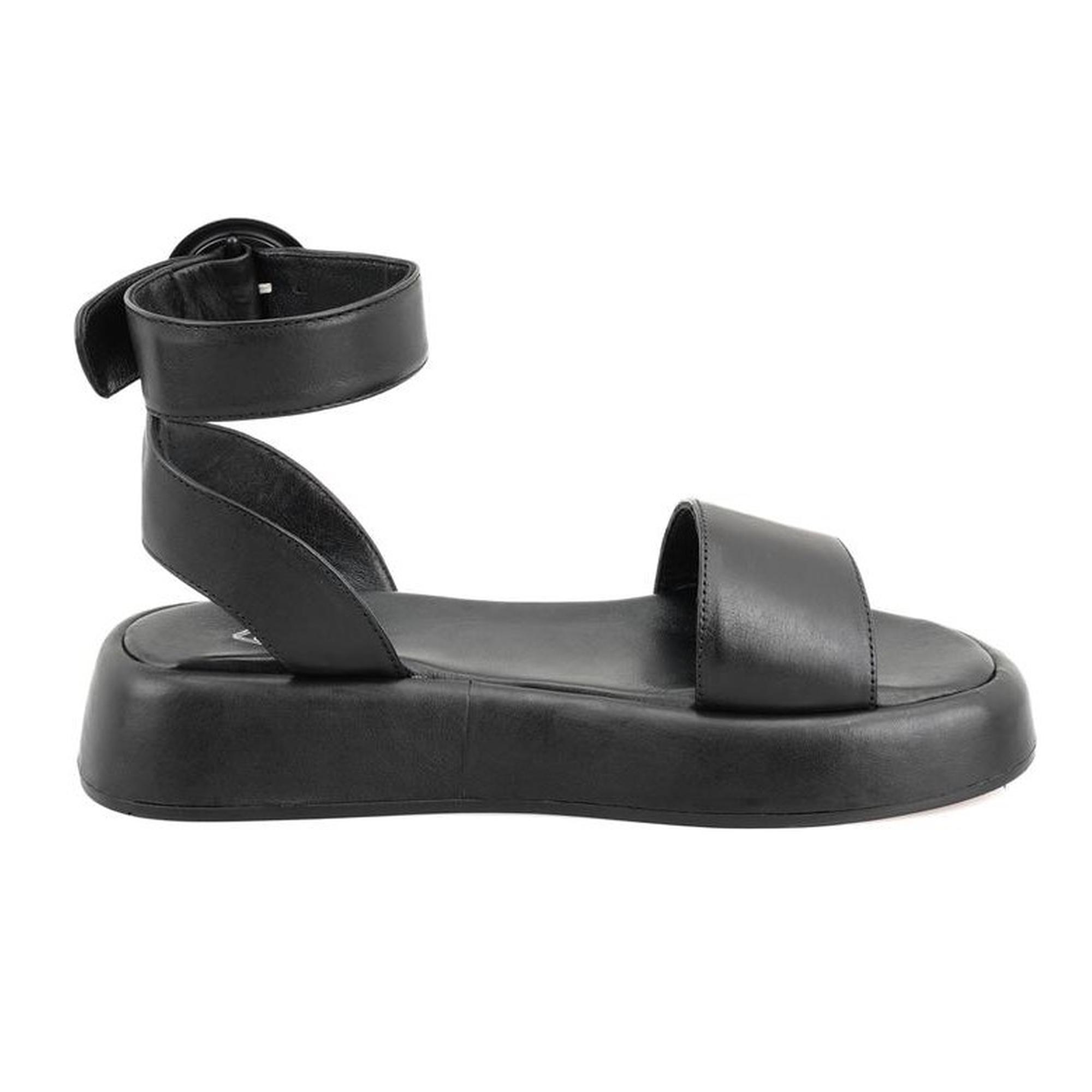 Kadın Siyah Ayarlanabilir Tokalı Deri Sandalet