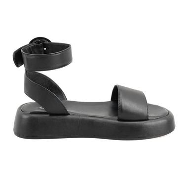  Kadın Siyah Ayarlanabilir Tokalı Deri Sandalet