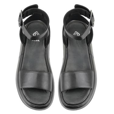  Kadın Siyah Ayarlanabilir Tokalı Deri Sandalet