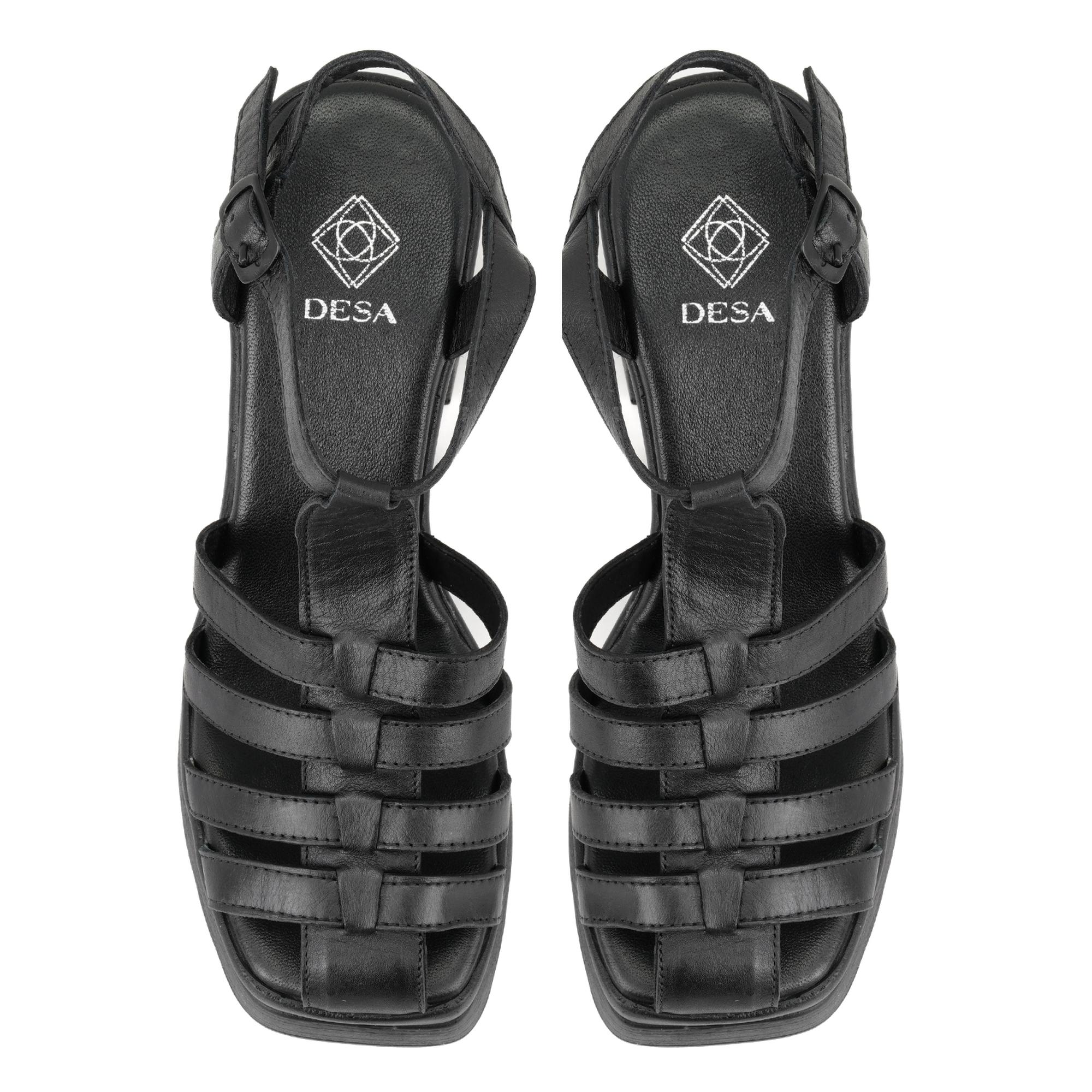 Kadın Siyah Platform Topuklu Deri Sandalet