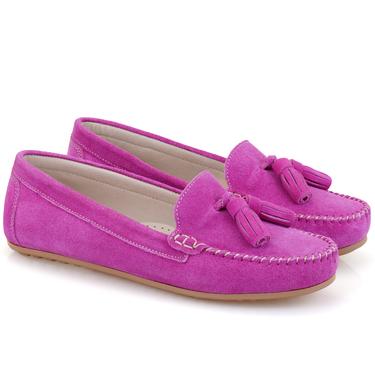  Kadın Fuşya Süet Deri Loafer