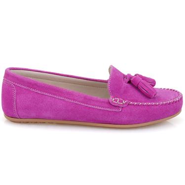  Kadın Fuşya Süet Deri Loafer