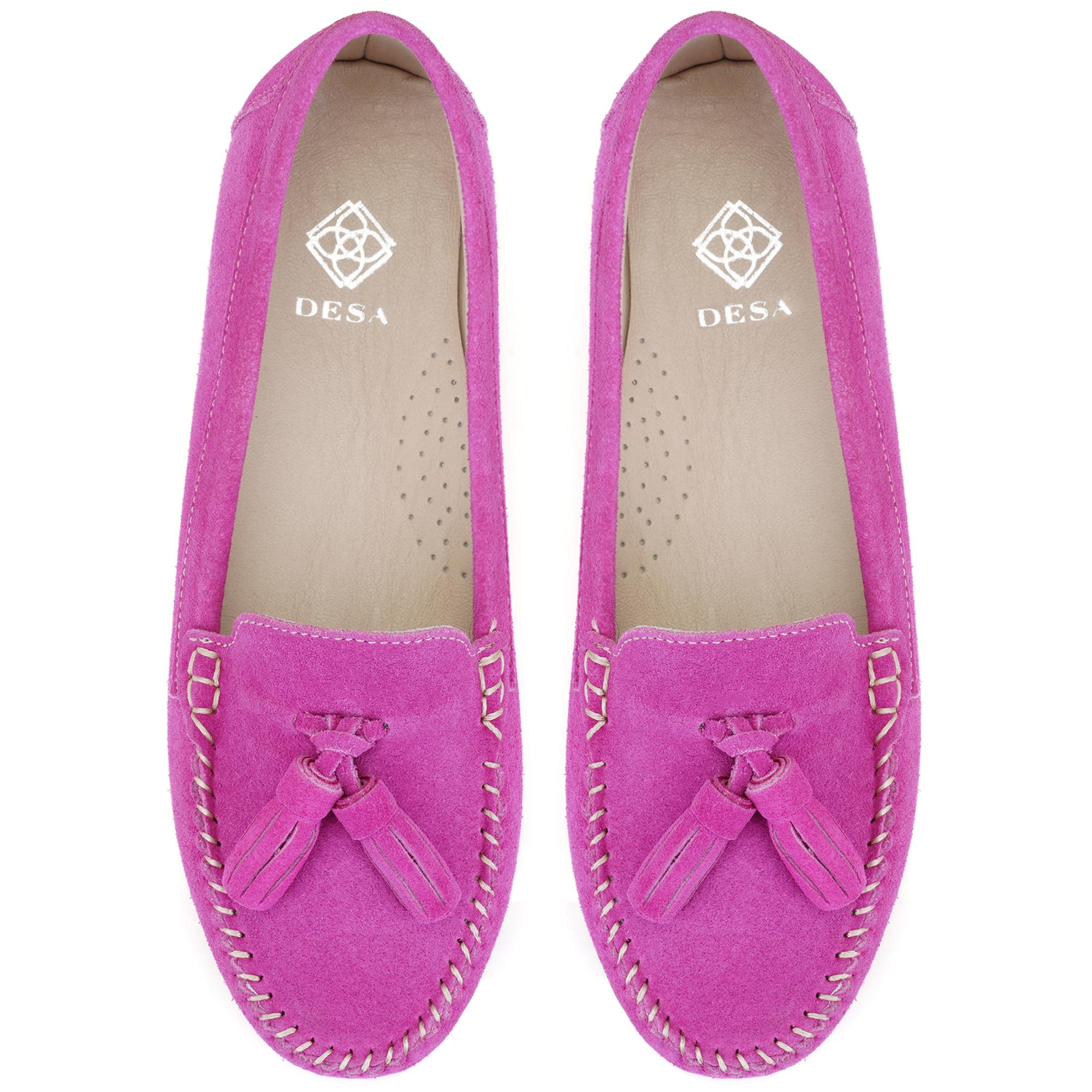 Kadın Fuşya Süet Deri Loafer