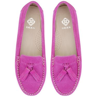  Kadın Fuşya Süet Deri Loafer
