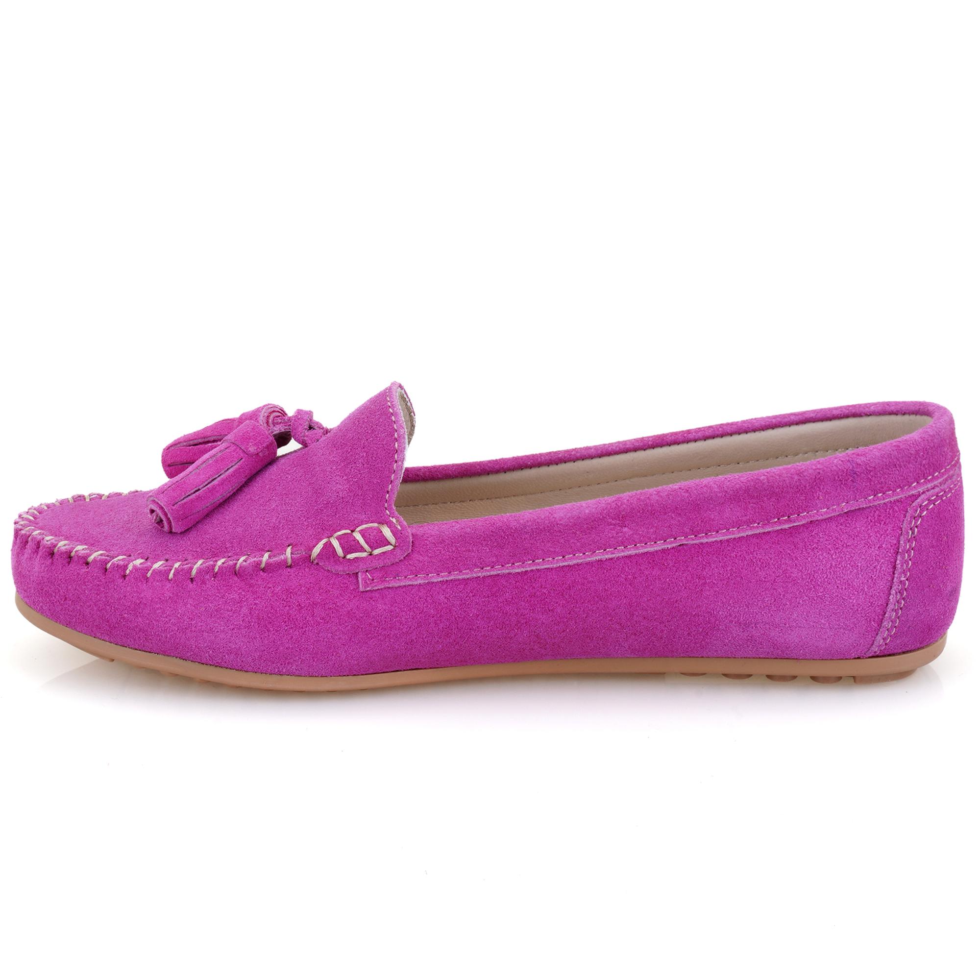 Kadın Fuşya Süet Deri Loafer