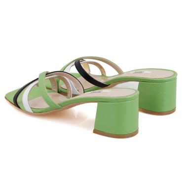  Kadın Yeşil Topuklu Deri Terlik