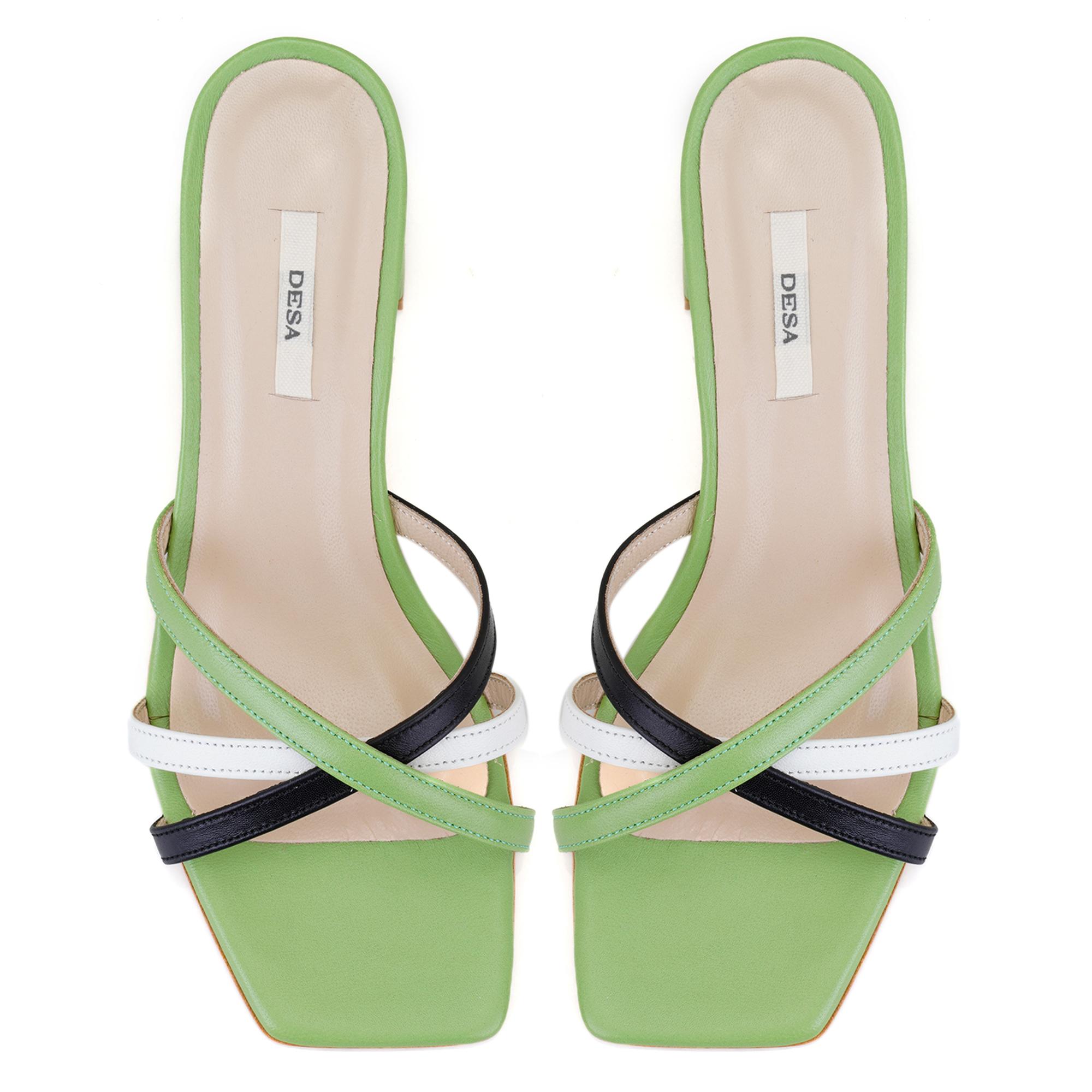 Kadın Yeşil Topuklu Deri Terlik