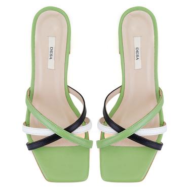  Kadın Yeşil Topuklu Deri Terlik