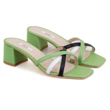  Kadın Yeşil Topuklu Deri Terlik