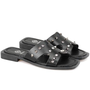  Kadın Siyah Deri Terlik