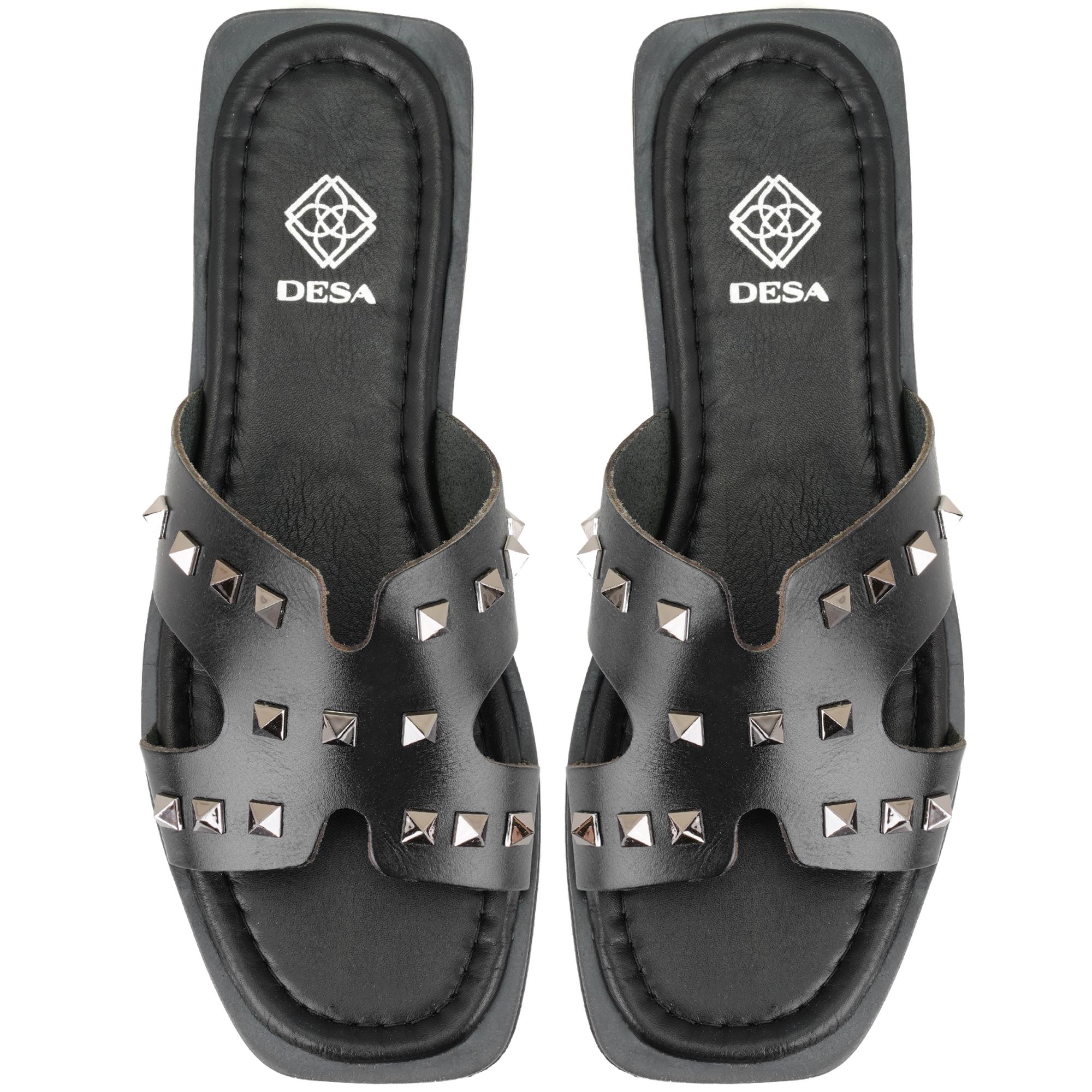 Kadın Siyah Deri Terlik