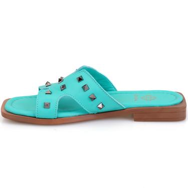  Kadın Turkuaz Deri Terlik