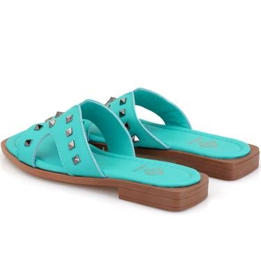  Kadın Turkuaz Deri Terlik