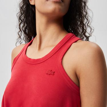  Kadın Loose Fit Kolsuz V Yaka Kırmızı Elbise