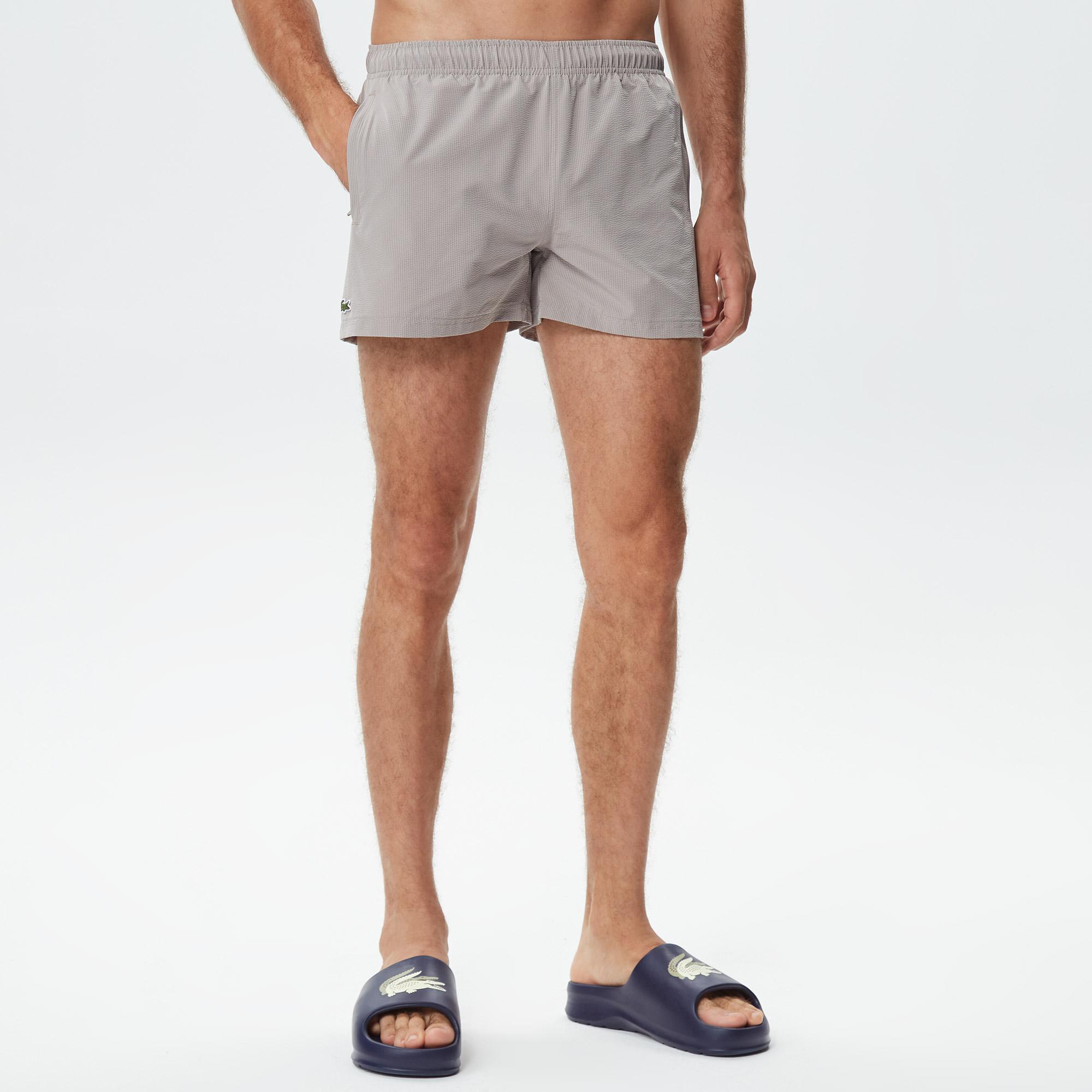 Erkek Regular Fit Çizgili Gri Mayo Şort