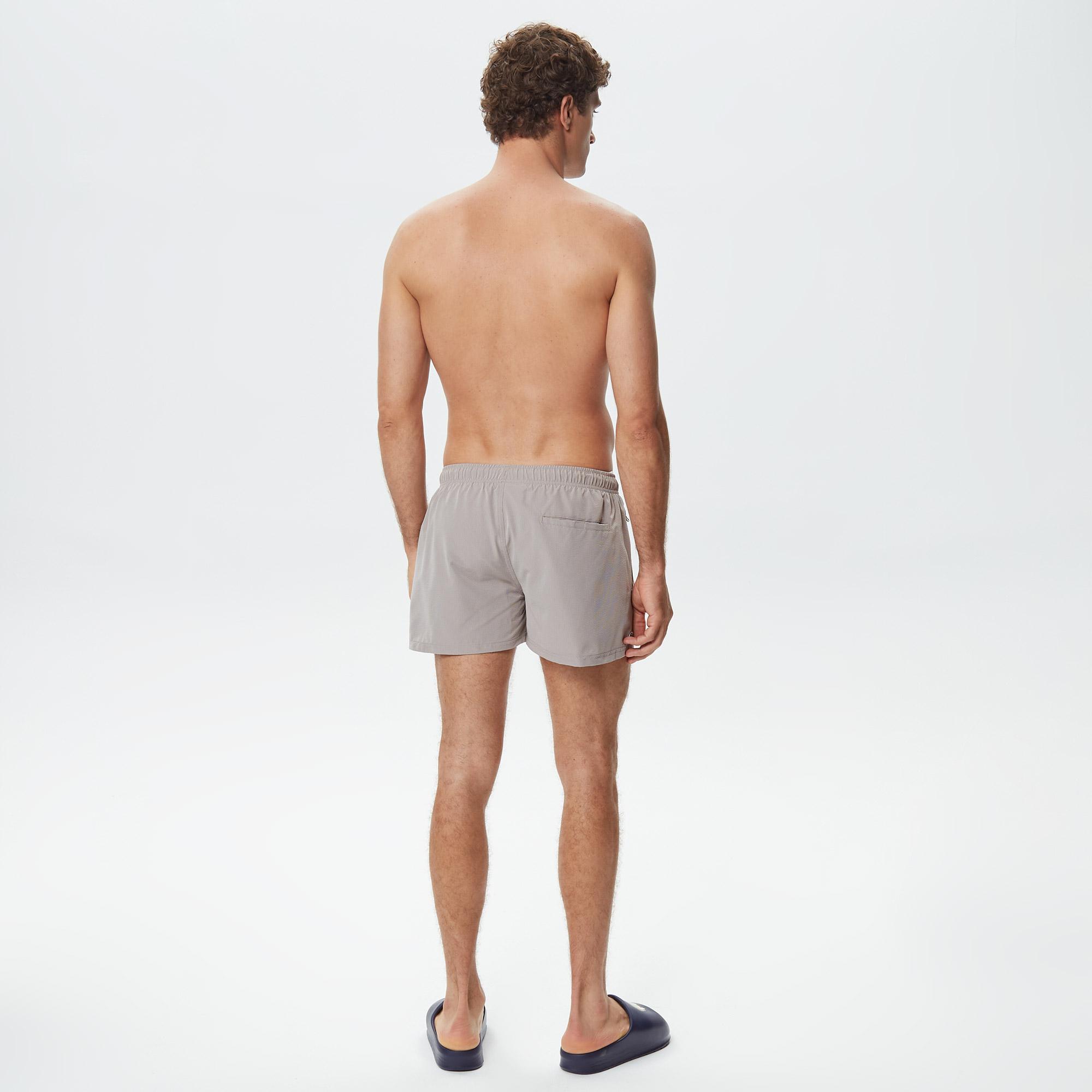 Erkek Regular Fit Çizgili Gri Mayo Şort