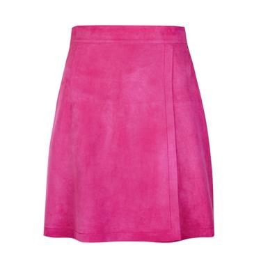  Tiberia Pembe Kadın Süet Deri Mini Etek