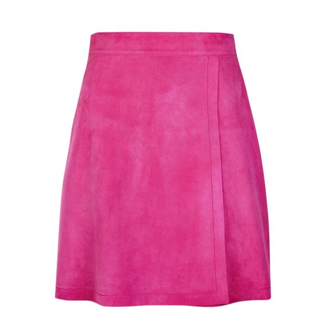  Tiberia Pembe Kadın Süet Deri Mini Etek