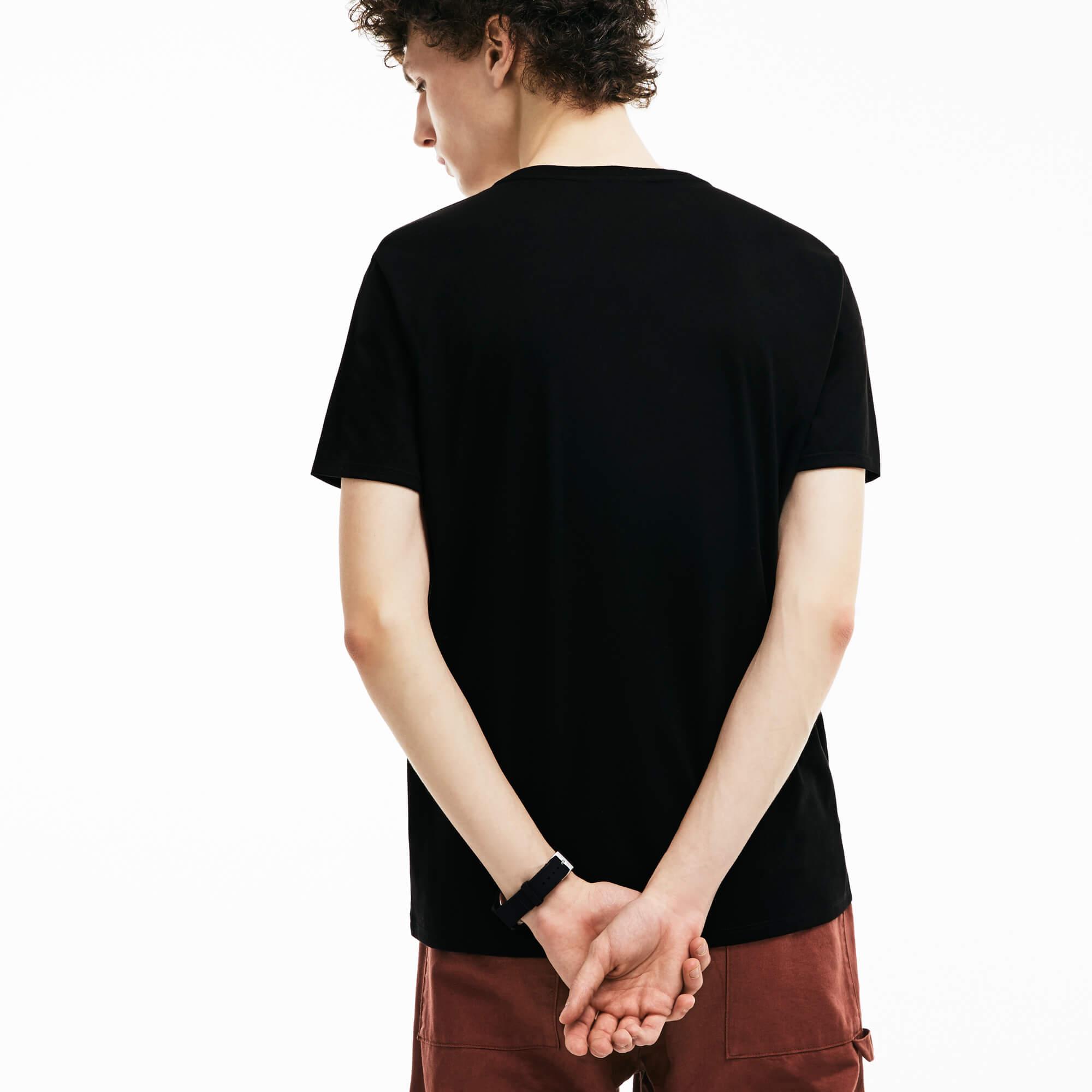 Erkek Regular Fit V yaka Siyah T-Shirt