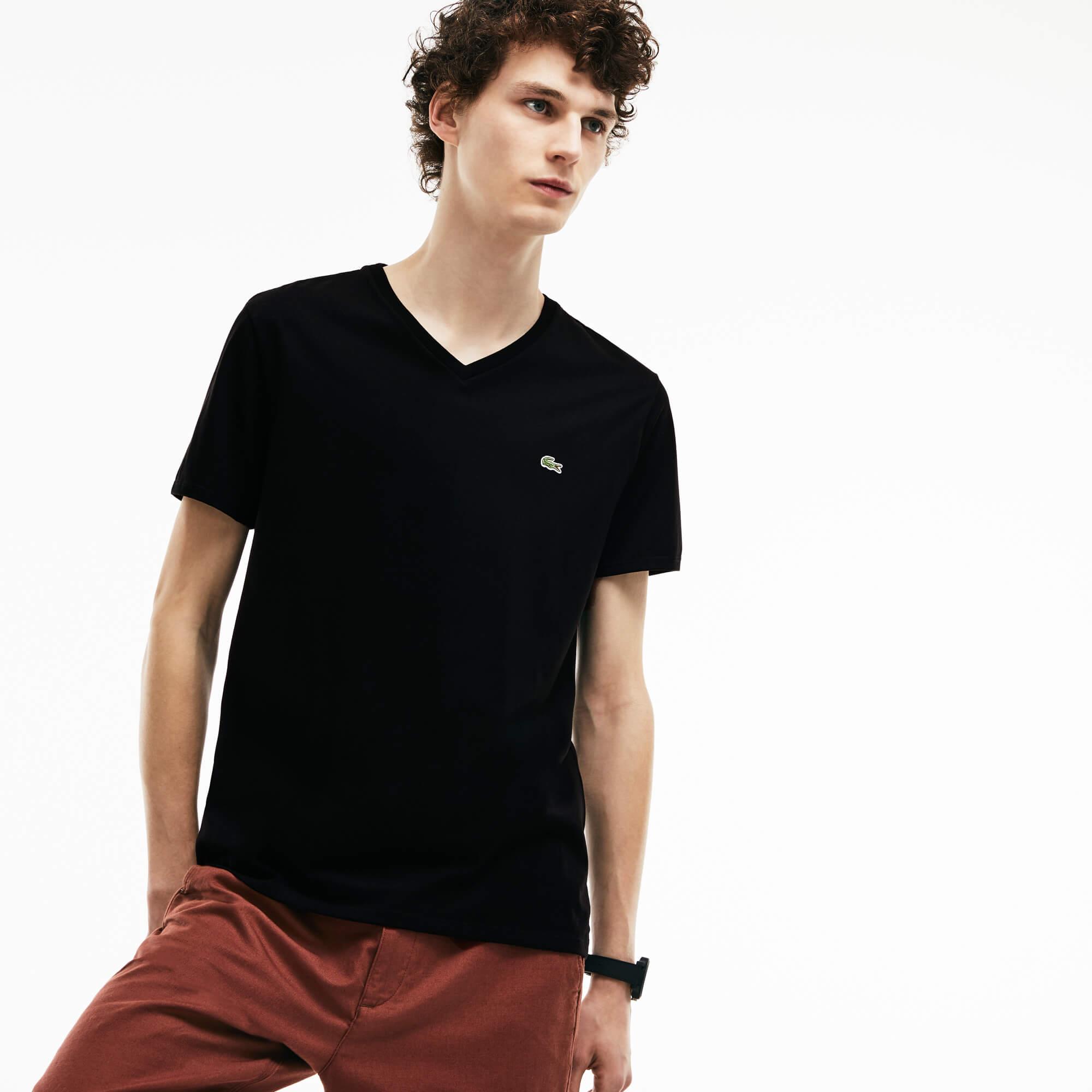 Erkek Regular Fit V yaka Siyah T-Shirt